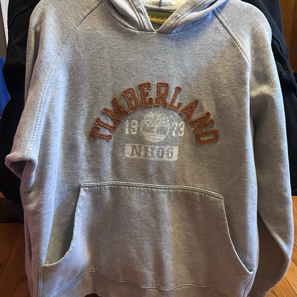 Timberland Gray and Brown Logo Hoodie